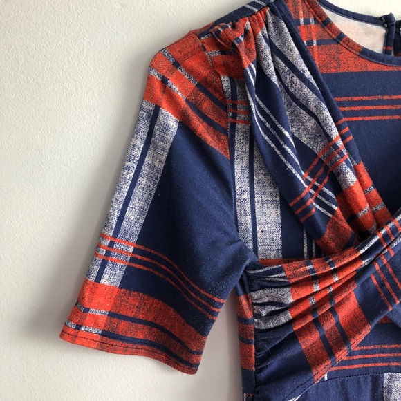 ASOS Long Sleeve Plaid Dress Blue and Orange - Picture 5 of 7